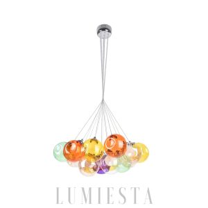 Lampa wisząca szklane kolorowe kule, nowoczesny żyrandol z wielobarwnymi kulami i metalową oprawą