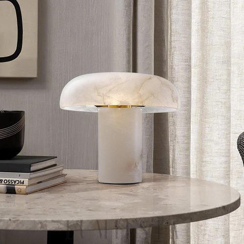 Rhodes - lampa stołowa Grzybek z alabastru i mosiądzu, widok z boku