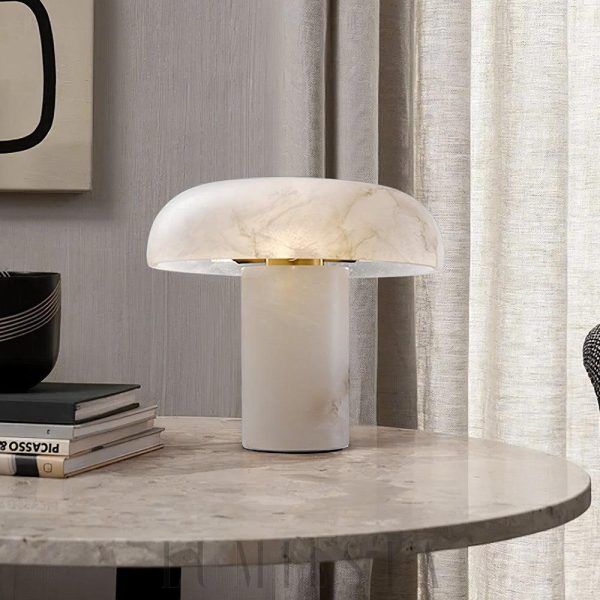 Rhodes - Lampa stołowa Grzybek alabaster i mosiądz