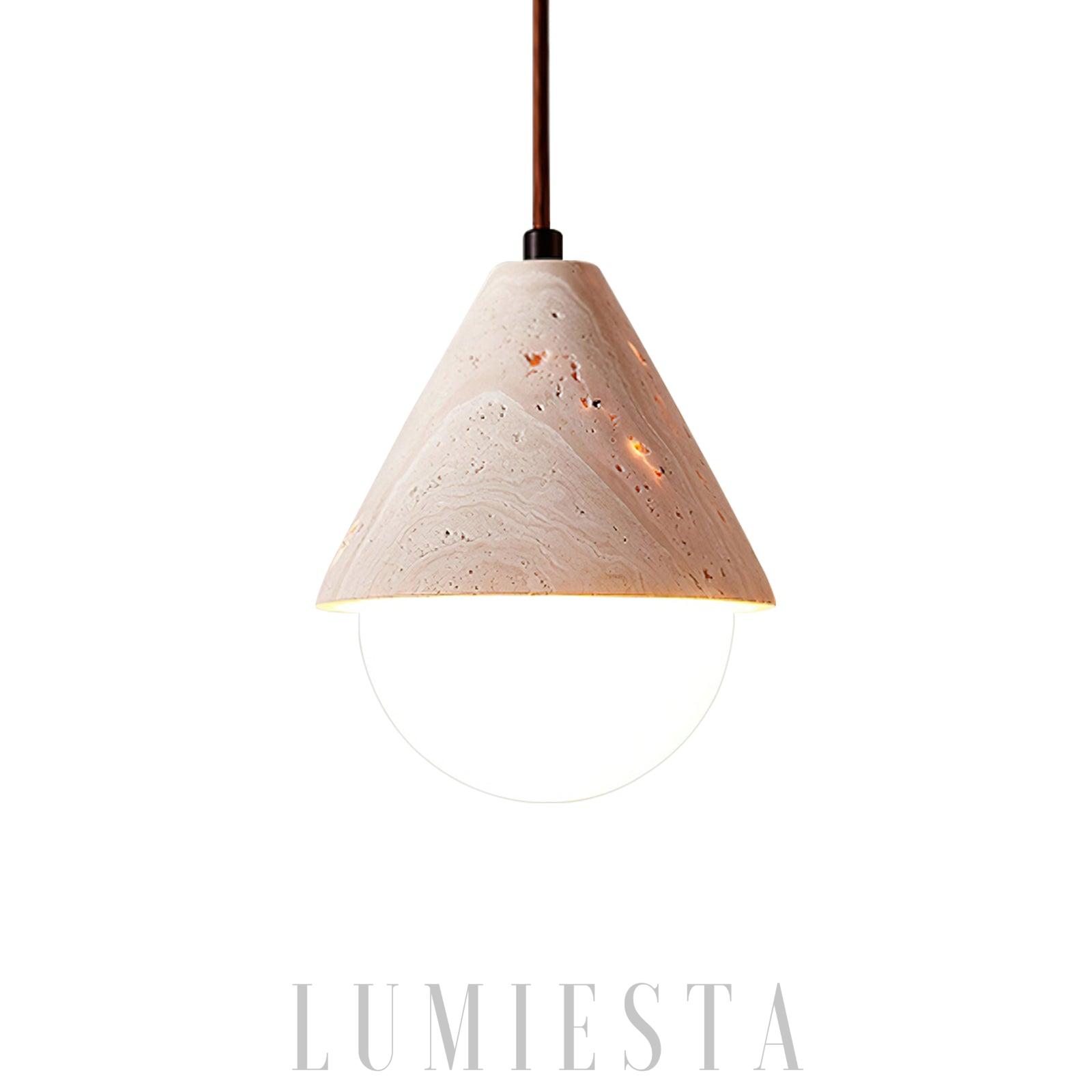 Prilvena - lampa wisząca trawertynowa beżowa z kulą szklaną