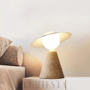 Bartley - Nowoczesna lampa stołowa z trawertynu, żółta