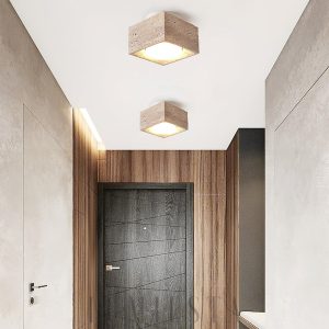 Beżowa lampa sufitowa z trawertynu kwadratowa 4 otwory