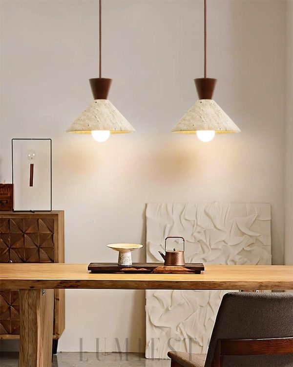 Lampa wisząca Cone z trawertynu stylowy stożek do jadalni