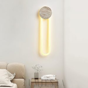 Długi pasek kinkiet trawertynowy LED okrągła baza beżowy