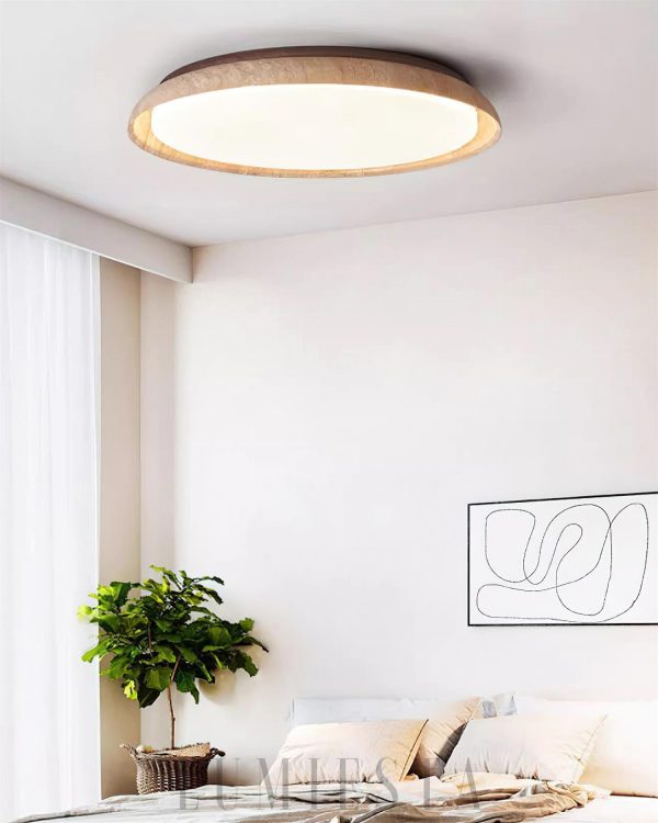 Kuzco - Beżowa okrągła lampa sufitowa z naturalnego trawertynu - Plafon Ø32/43/55cm