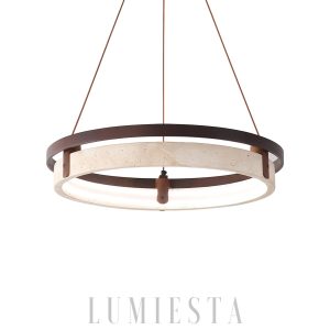 Orbit - Elegancki okrągły żyrandol z naturalnego trawertynu i metalu, Ø43/53/63cm, LED