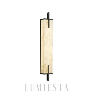 Calliope - lampa ścienna podłużna z alabastru, czarno-biały, kinkiet 60/80cm