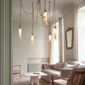 Luksusowy żyrandol kopuła z alabastru na łańcuchu do salonu