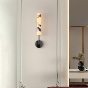 Furia - Pionowy marmurowy kinkiet cylindryczny 6cm 28cm biały czarny