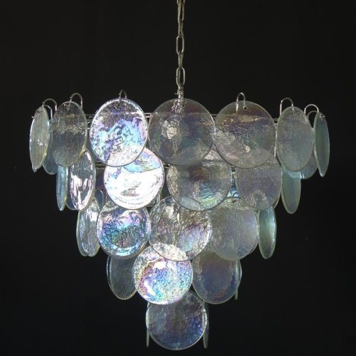 Żyrandol Murano w kształcie dysku 70 cm - widok od przodu z iryzującym szkłem