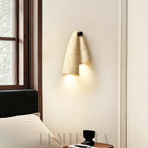 Pearlmont kinkiet z trawertynu beżowa, 2 punktowa, naturalny trawertyn, do sypialni