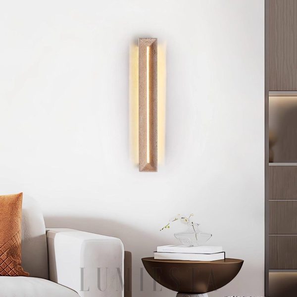 Prostokątny kinkiet trawertynowy belka 8cm x 60cm beżowy