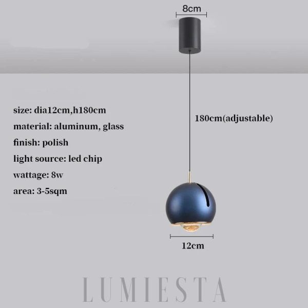 Czarna lampa kula wisząca z metalu - profil oprawy i regulowanego kąta