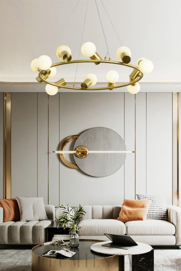 Raechelle - Mosiężny żyrandol Alabaster nowoczesny 70-85 cm