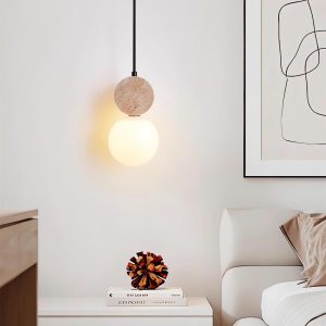 Luksusowa trawertynowa lampa wisząca rzeźbiona okrągła