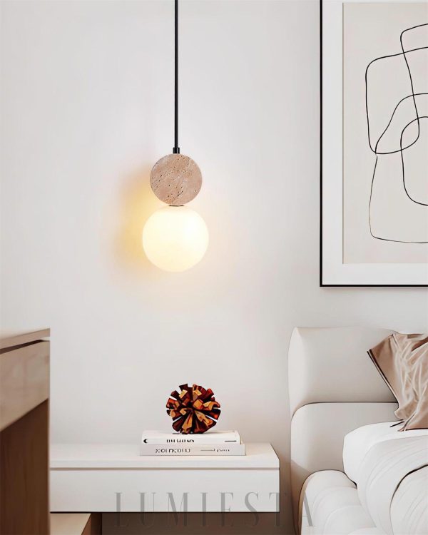 Luksusowa trawertynowa lampa wisząca rzeźbiona okrągła