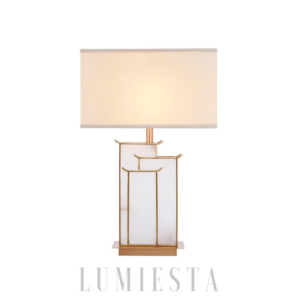 Lampa stołowa alabastrowa biała złota July 40 cm - widok od przodu