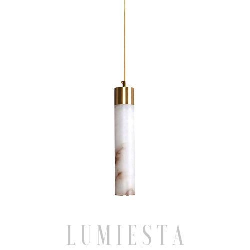 Tala - Lampa wisząca z białym alabaster, biało-złota, Ø6x30cm, jednopunktowa