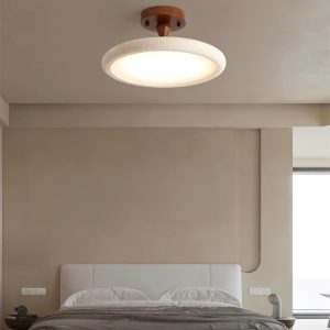 Lampa sufitowa okrągła trawertyn 30 40 cm beżowo orzechowa