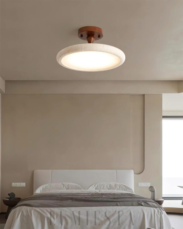 Lampa sufitowa okrągła trawertyn 30 40 cm beżowo orzechowa