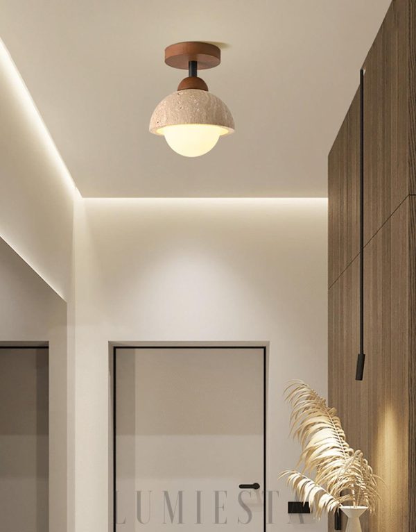 Piedra - Sufitowa lampa trawertynowa, naturalny styl 15 cm