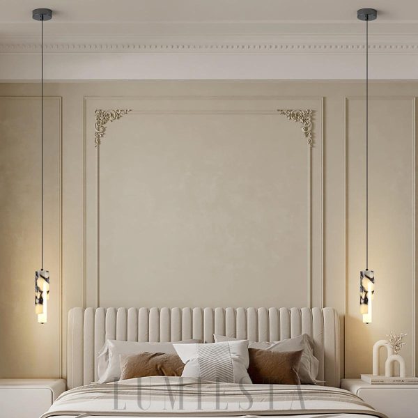 Elegancka wisząca lampa tubowa marmurowa 8x30cm biała