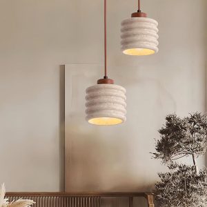 Lampa wisząca Candeeiro Column z travertynu i drewna 12cm