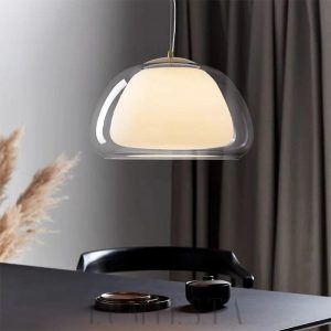Lampa wisząca szklany przezroczysty klosz bąbel - detal zawieszenia