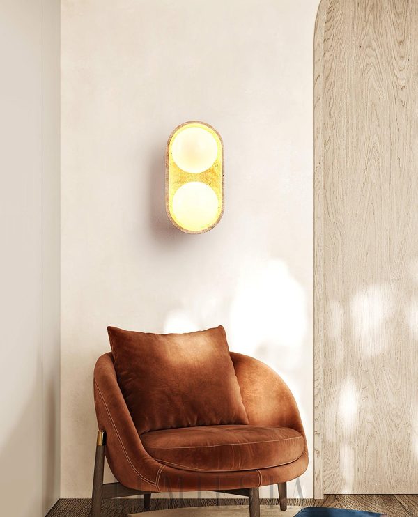 Kinkiet travertynowy Trio ciepłe światło beżowy 14x27cm