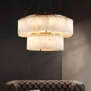 Concha - Kaskadowy żyrandol z alabastru, biało-złoty, Ø 56,66,86,96,116 cm - do salonu