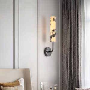 Furia - Pionowy marmurowy kinkiet cylindryczny 6cm 28cm biały czarny