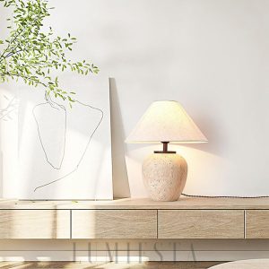 Aoji - Lampa stołowa travertynowa, misa 48 cm, beżowa