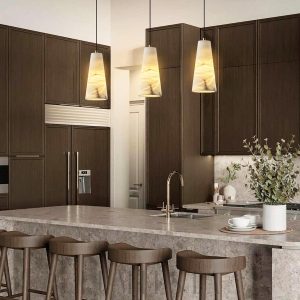 Lampa wisząca stożkowa alabastrowa złota i biała 12 5 cm