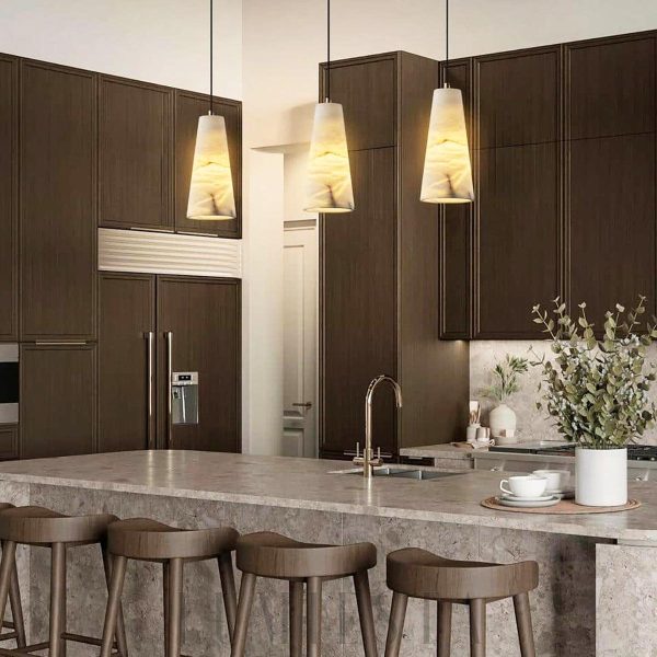 Lampa wisząca stożkowa alabastrowa złota i biała 12 5 cm