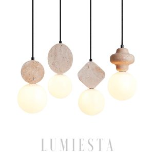 Luksusowa trawertynowa lampa wisząca rzeźbiona okrągła