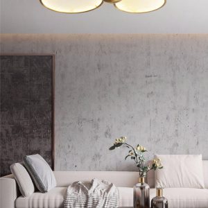 Hydra - Nowoczesna lampa sufitowa z alabastru, złoto-biała