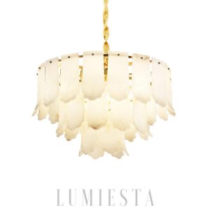 Elba - Stylowa lampa wisząca Alabaster, mosiądz i biały