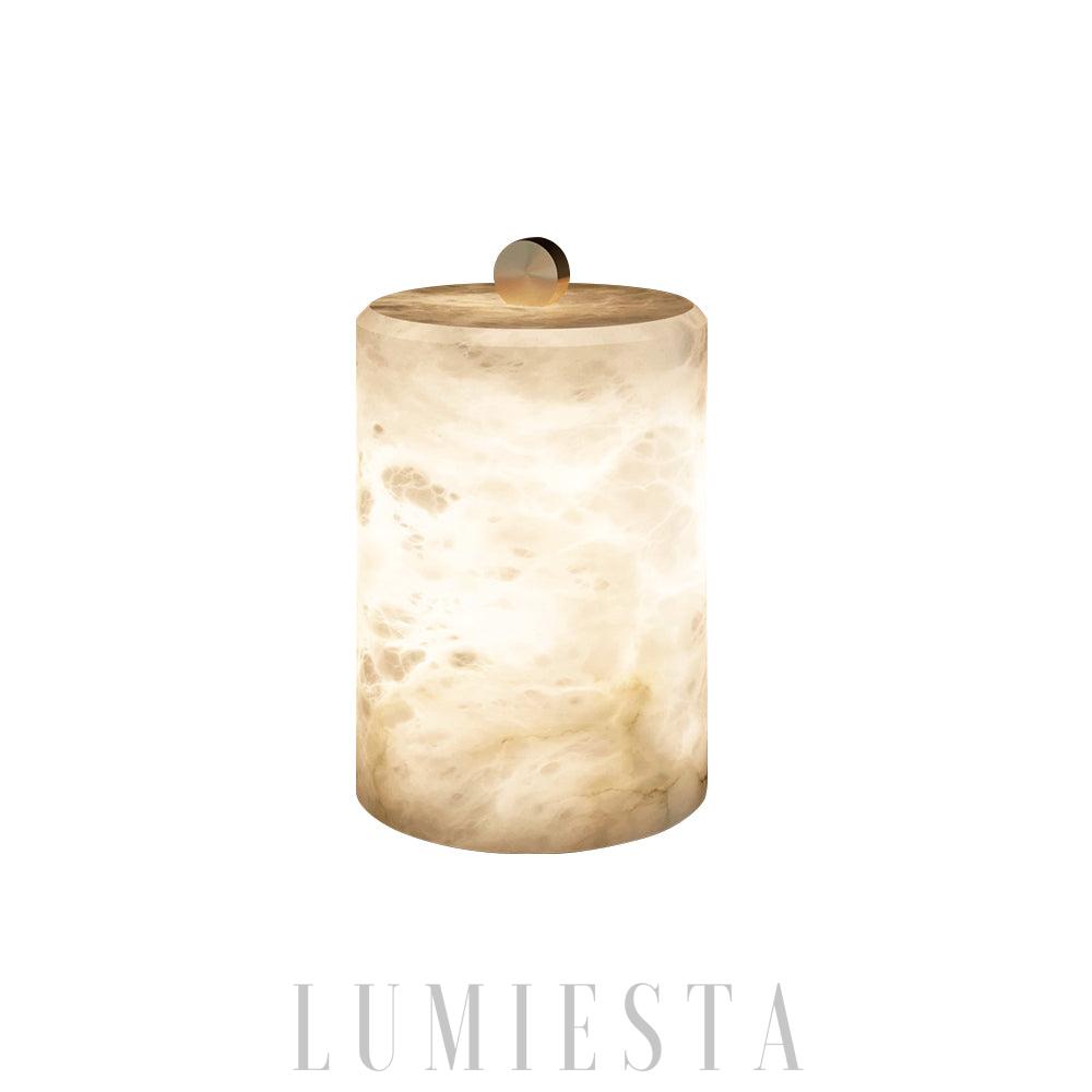 Pulse - Biała cylindryczna lampa stołowa z alabastru