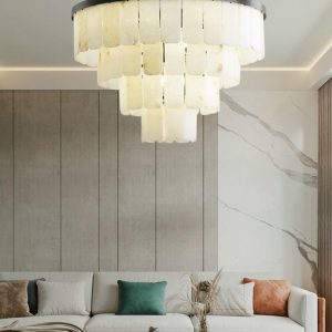 Savile - Alabastrowy żyrandol kaskadowy, śnieżnobiały, Ø 45/60/80/110cm, wielopoziomowy, idealny do salonu