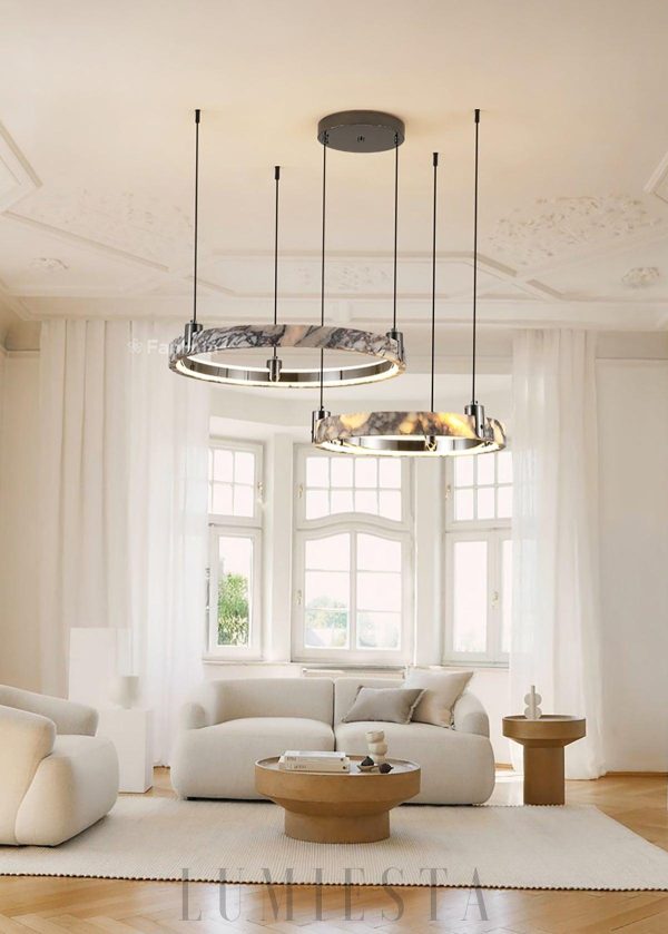 Żyrandol marmurowy okrągły biały czarny średnica 49 65cm