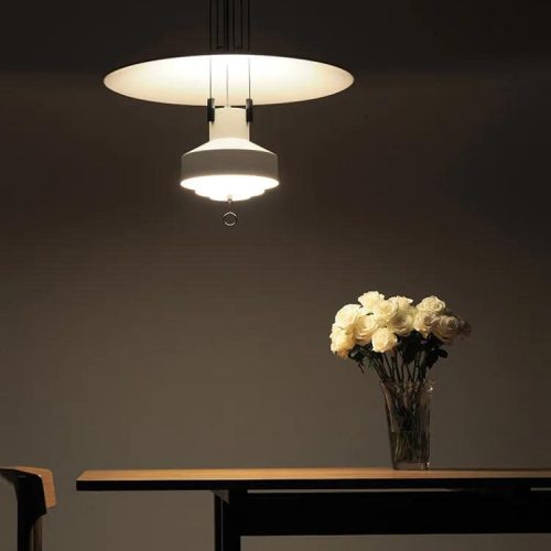 Nowoczesna lampa wisząca Saliscendi Ø63 cm, biała metalowa oprawa z poliwęglanowym kloszem
