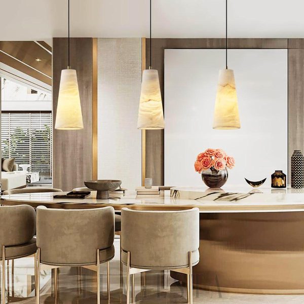 Lampa wisząca stożkowa alabastrowa złota i biała 12 5 cm