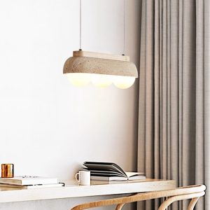Travertine pendant lamp with spherical shades 40cm Beige White