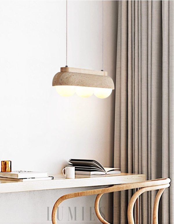 Travertine pendant lamp with spherical shades 40cm Beige White