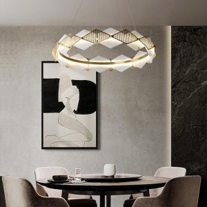 Portland - Żyrandol diamentowy okrągły, mosiądz i alabaster