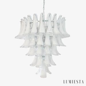 lampa wisząca nikiel białe szkło Acciaio - widok od przodu do salonu Ø65x65 cm