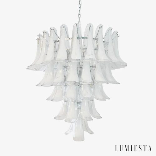 lampa wisząca nikiel białe szkło Acciaio - widok od przodu do salonu Ø65x65 cm