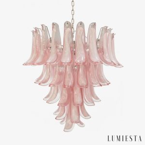 Lampa wisząca szklana różowa Adagio - nowoczesny złoty żyrandol Ø80 x 80 cm