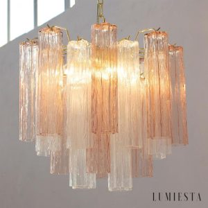Żyrandol Alba - pełny widok lampy wiszącej ze szkła bursztynowego glamour