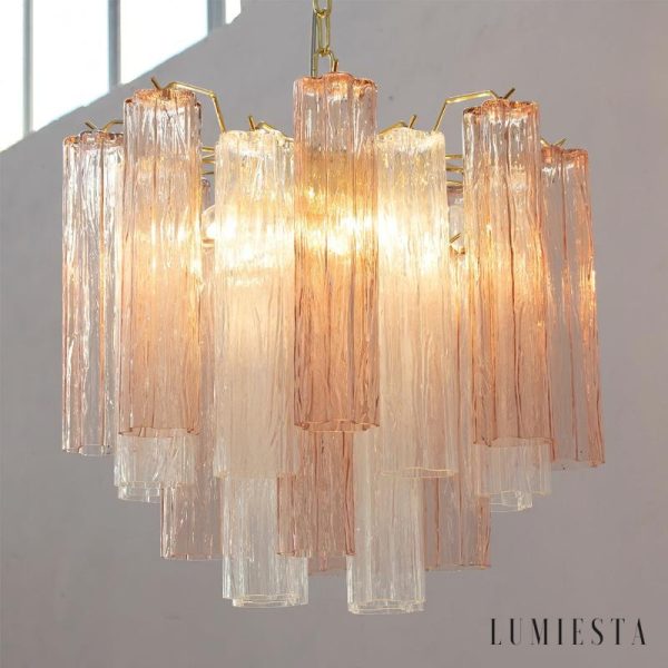 Żyrandol Alba - pełny widok lampy wiszącej ze szkła bursztynowego glamour